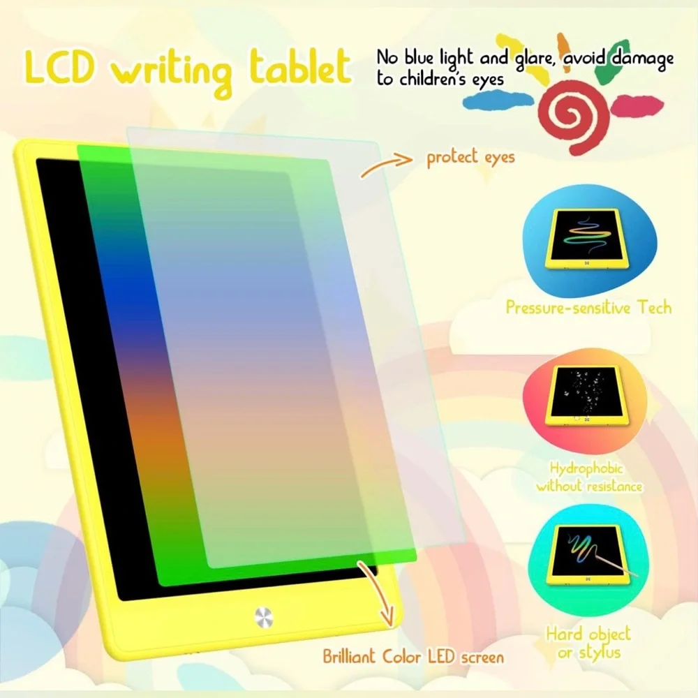 LCD Writing Drawing Tablet 12.5” Doodle Board Pad Toy Colorful Yellow NEW in Box
